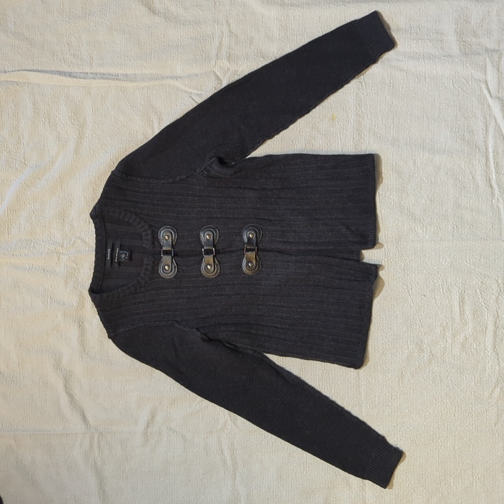 Tahari Wool Blend Cardigan with Buckle Details